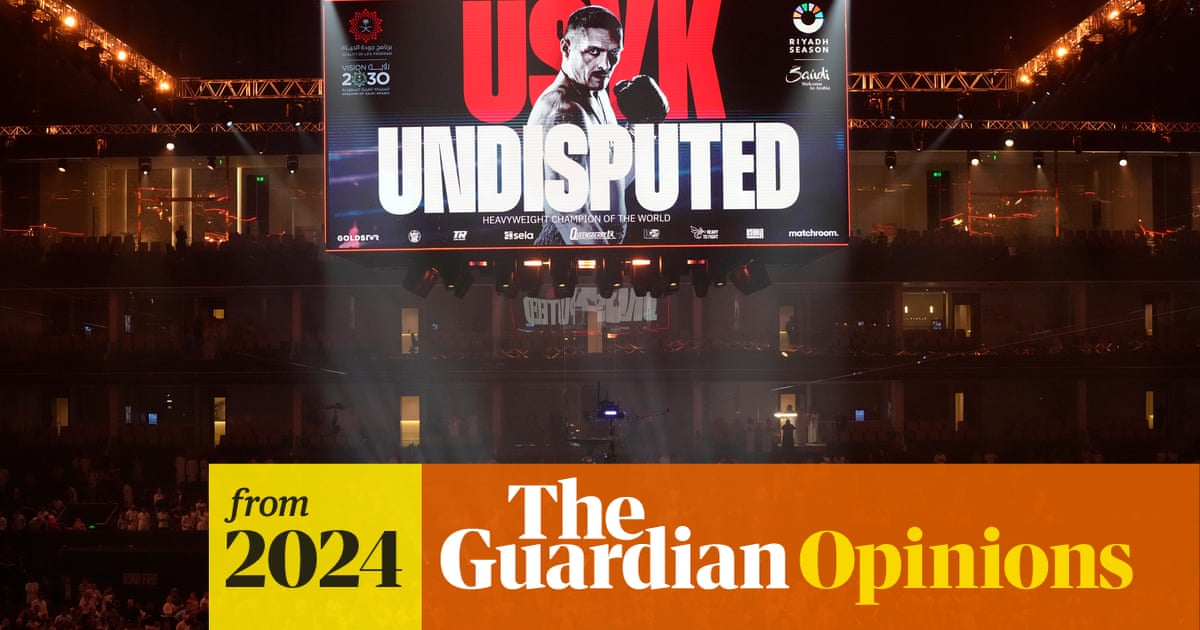 guardian_sport's tweet card. Oleksandr Usyk’s scrap with Tyson Fury in Saudi Arabia showcased heavyweight boxing’s time-honoured tradition of sportswashing
