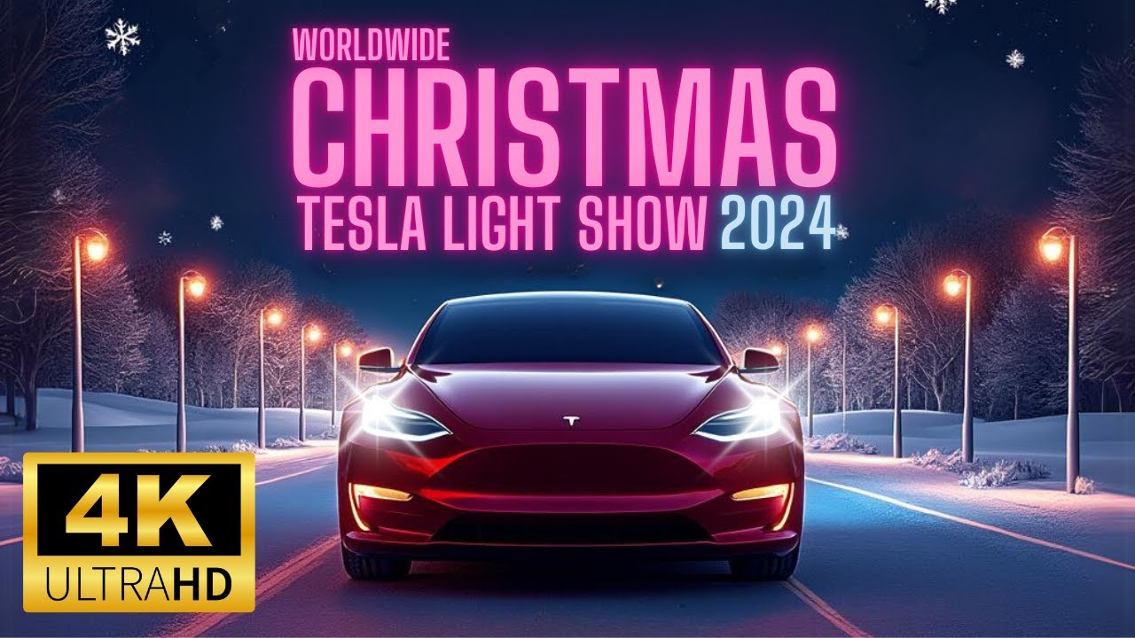 TechDriveES's tweet card. 2024 Worldwide Christmas Tesla Light Show