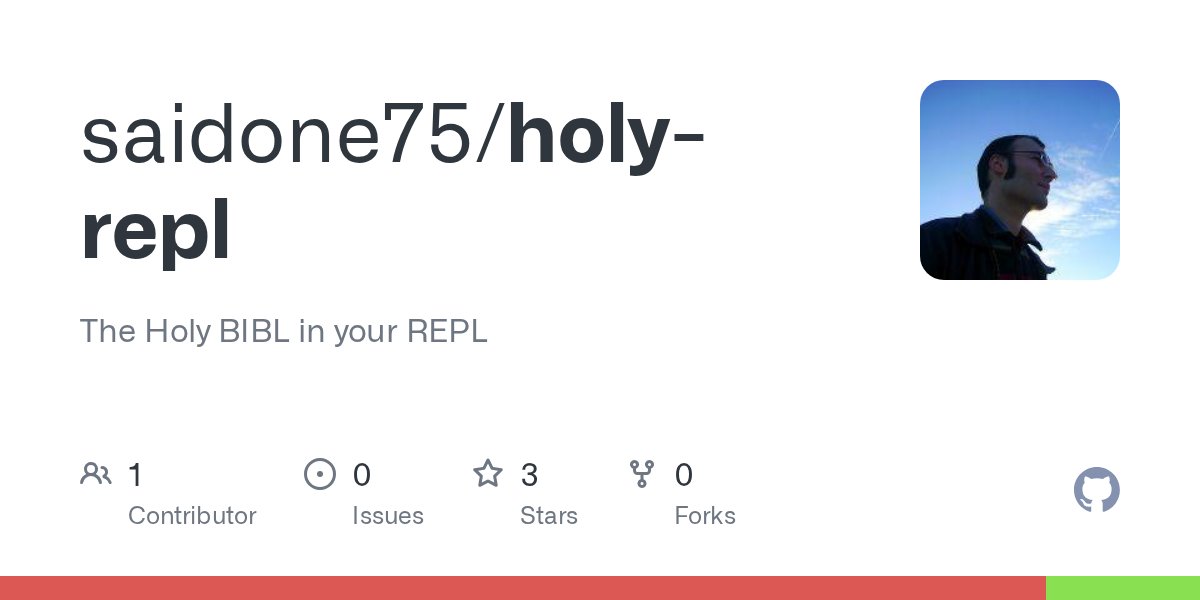 oss_clj's tweet card. The Holy BIBL in your REPL. Contribute to saidone75/holy-repl development by creating an account on GitHub.