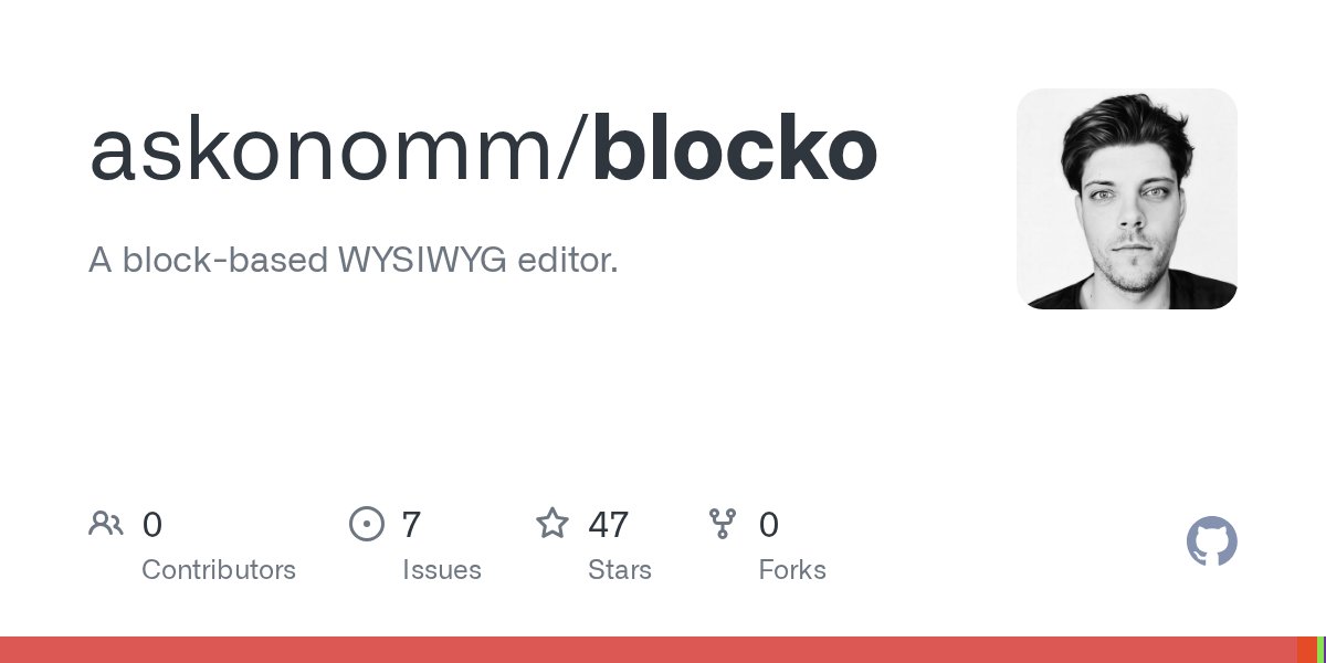oss_clj's tweet card. A block-based WYSIWYG editor. Contribute to askonomm/blocko development by creating an account on GitHub.
