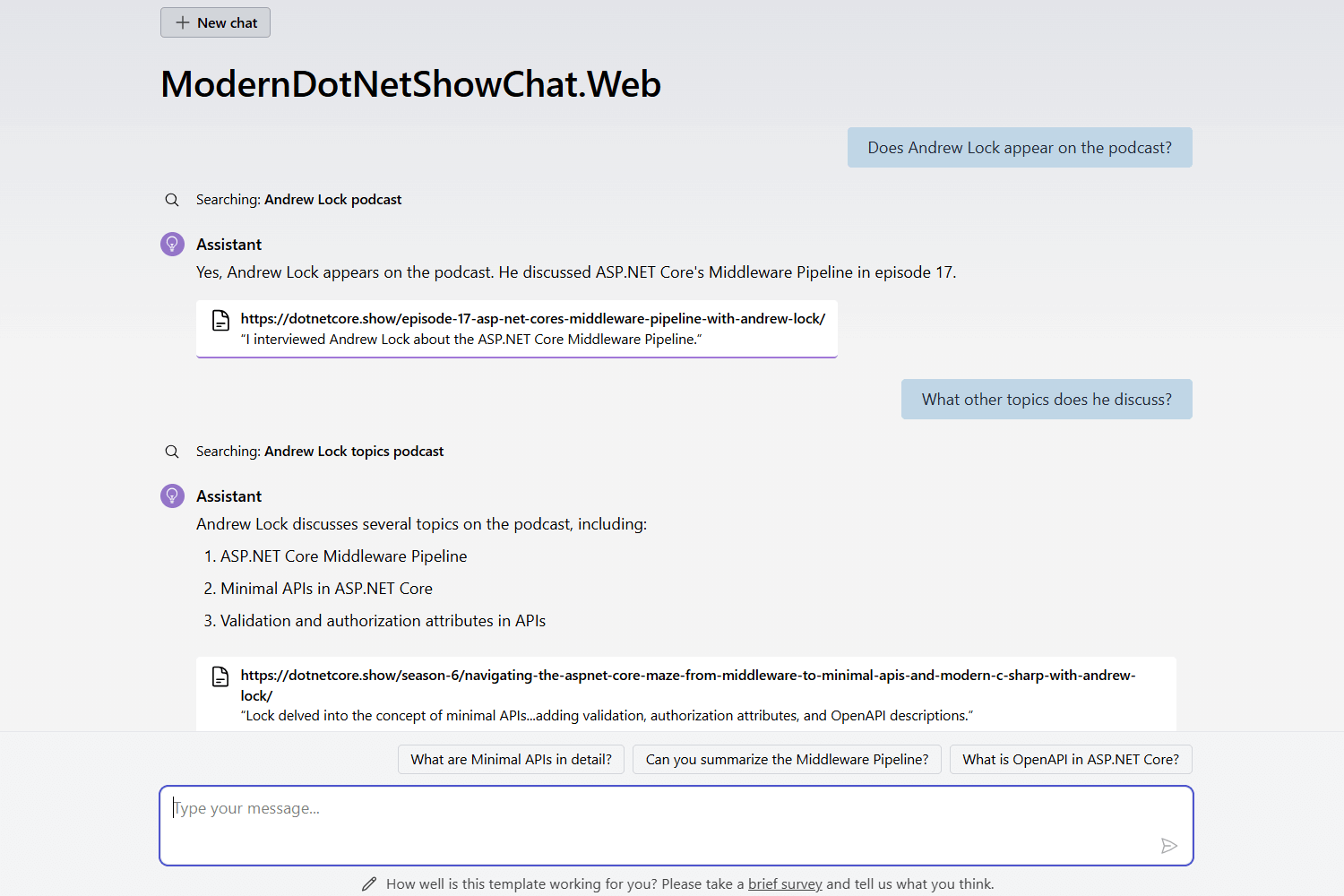 andrewlocknet's tweet card. In this post I use the new Microsoft's new .NET AI template to ingest the contents of a website and create a chatbot that can answer questions with citations