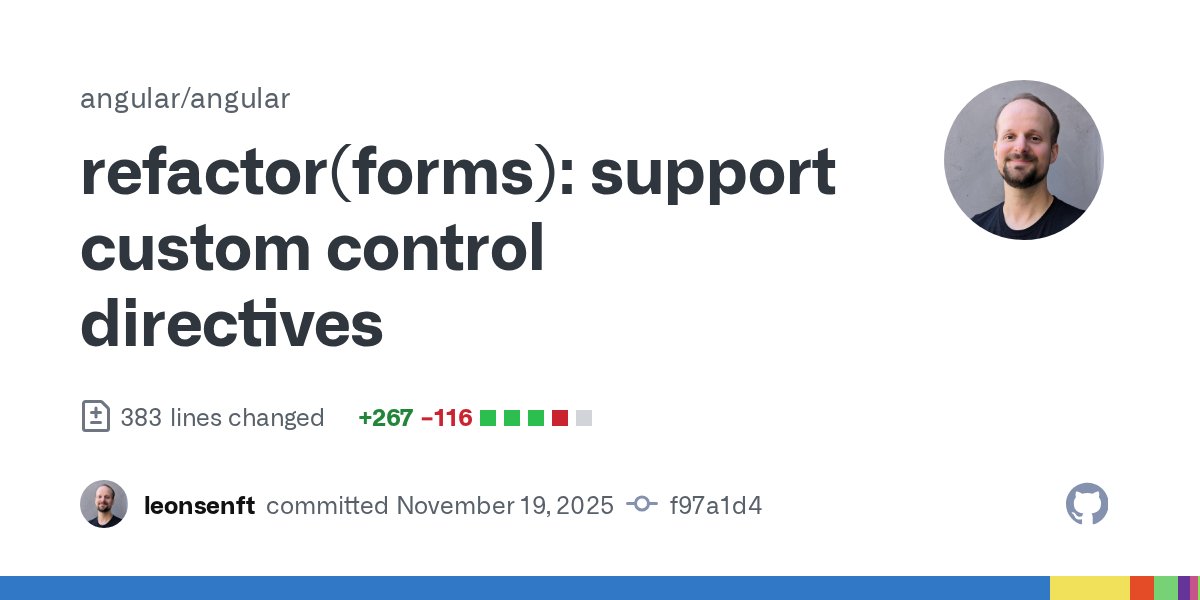 laco2net's tweet card. Support binding `[field]` to directives that implement `FormValueControl` or `FormCheckboxControl`. The `[field]` binds to whichever directive (or component) matches first in the event there are m...