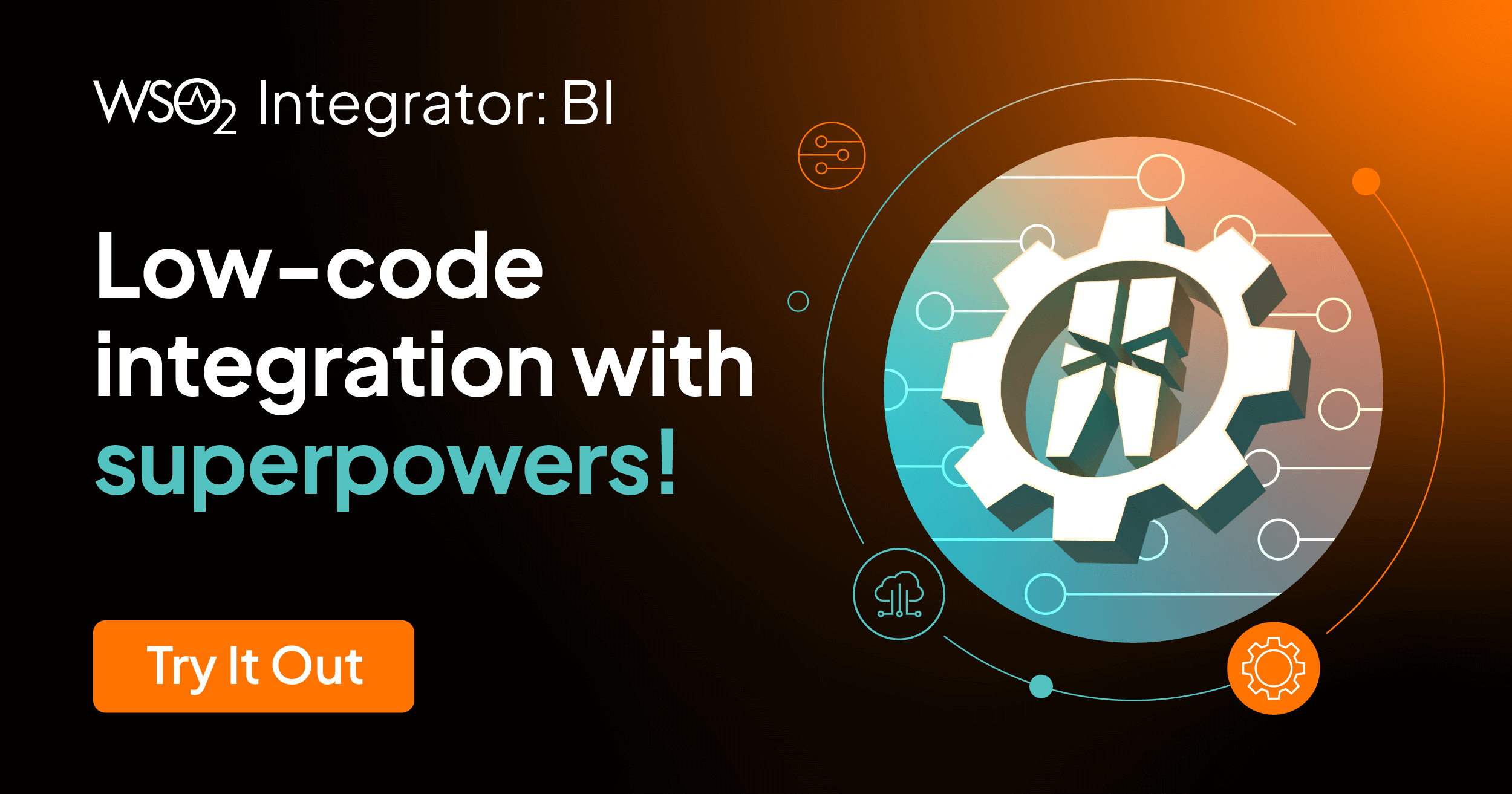 wso2's tweet card. BI is a 100% open source integration solution that provides a uniquely powerful low-code development experience with superpowers.