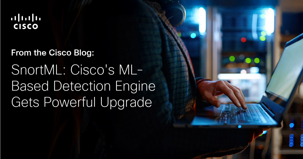 CiscoDevNet's tweet card. SnortML, Cisco's innovative ML engine for Snort IPS, proactively detects evolving exploits like SQL Injection, Command Injection & XSS on-device for privacy.