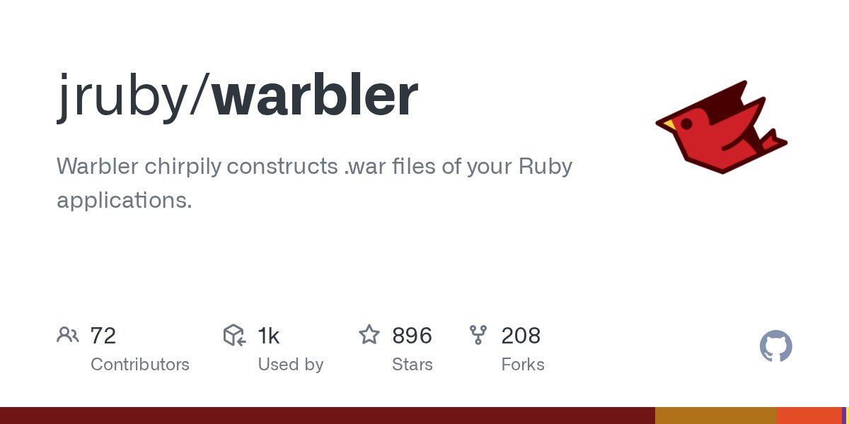 jruby's tweet card. Warbler chirpily constructs .war files of your Ruby applications. - jruby/warbler