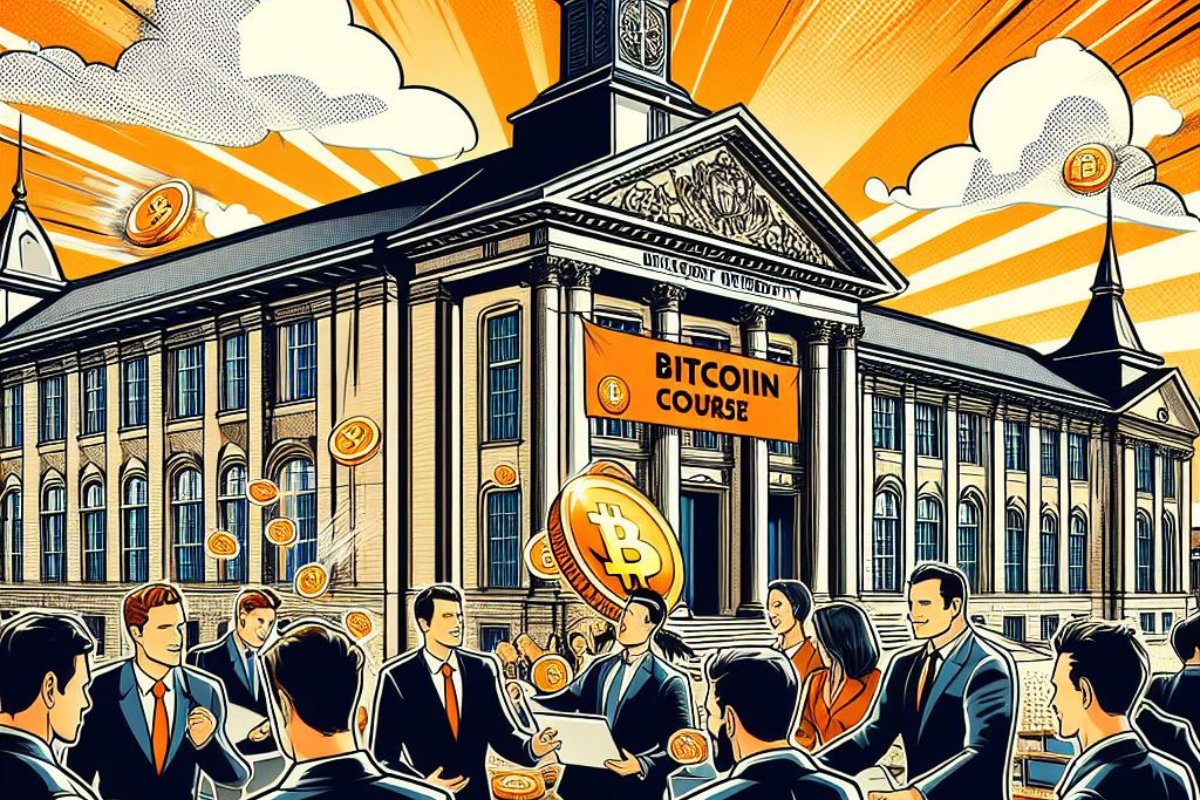 TrendCryptBlock's tweet card. A Swiss university offers an excellent training on Bitcoin for entrepreneurs at $11,000, exploring this crypto from A to Z.