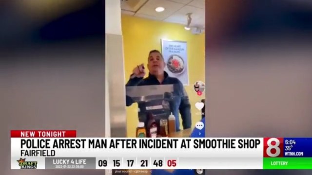 WTNH's tweet card. FAIRFIELD, Conn. (WTNH) — A man seen in a now-viral video throwing a drink at employees of a smoothie shop in Fairfield and yelling racist comments has been fired by his employer. Police rece…
