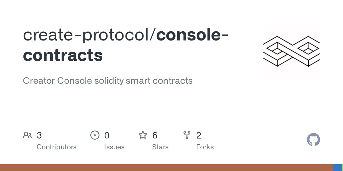 CreateProtocol's tweet card. Creator Console solidity smart contracts. Contribute to create-protocol/console-contracts development by creating an account on GitHub.