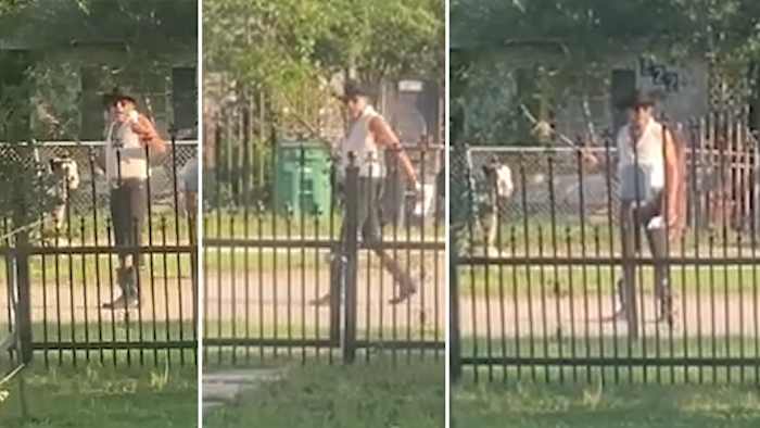 IntRealm's tweet card. Cellphone video shows an agitated Jonathan Joss pacing in his South Side neighborhood with a pitchfork shortly before he was shot dead.