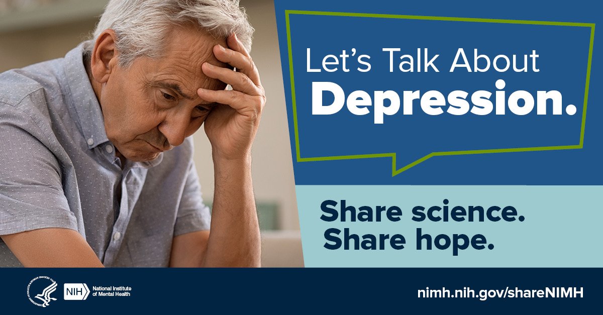 NIMHgov's tweet card. Download and share informational graphics, social media messages, and videos, to help raise awareness about depression.