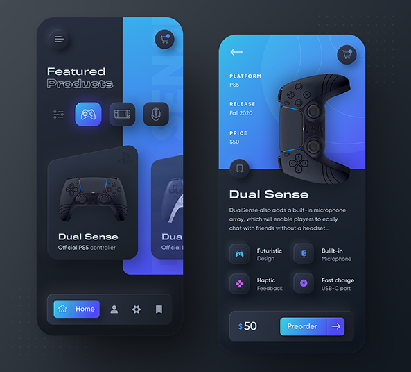 06_Addict's tweet card. PlayStation Console App UI Design presents a brand new vision of mobile application. Neumorphic design with a real sense of touch.