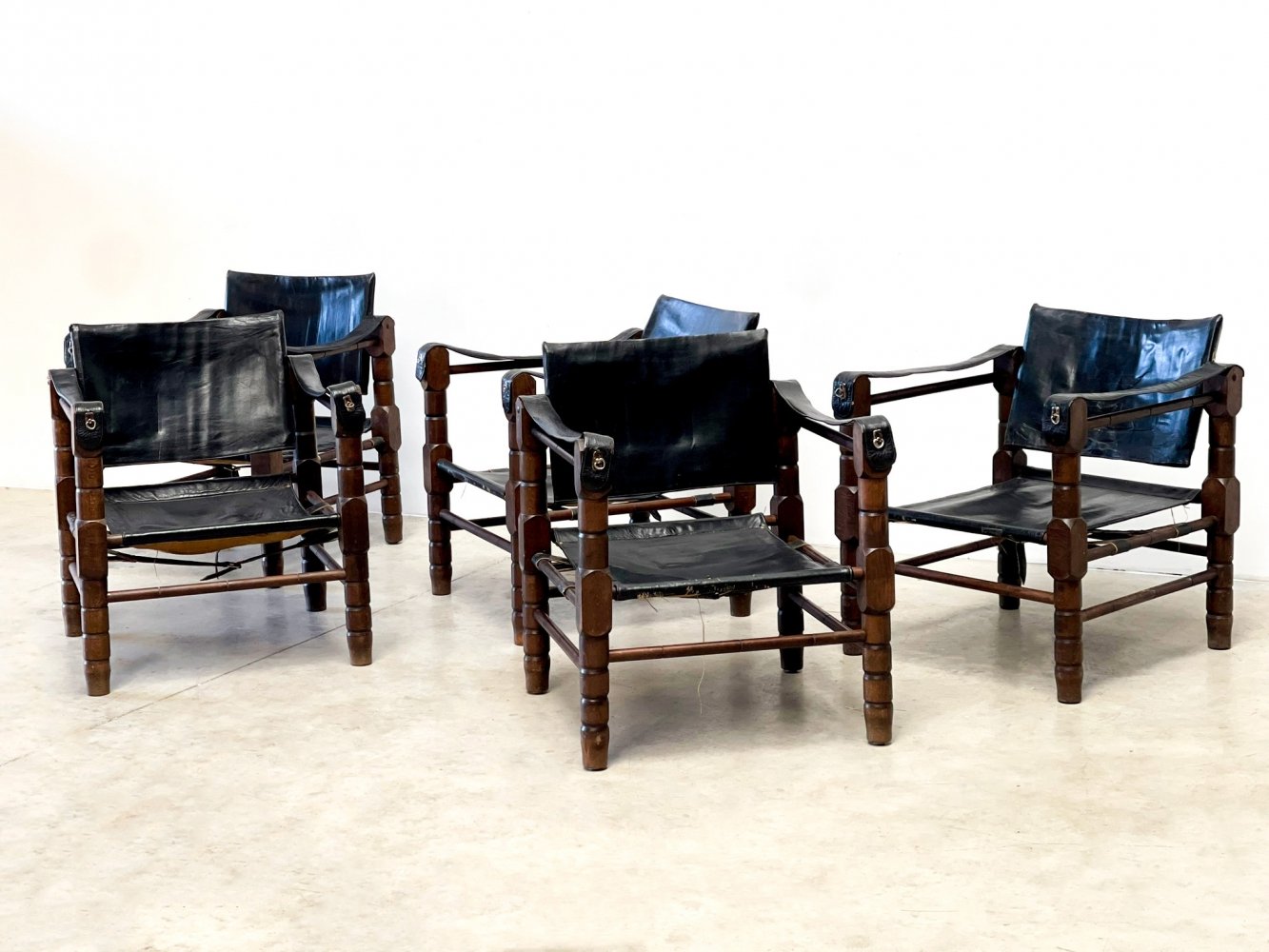 vntg_design's tweet card. Sold: Black leather safari chairs, 1960s | #238443