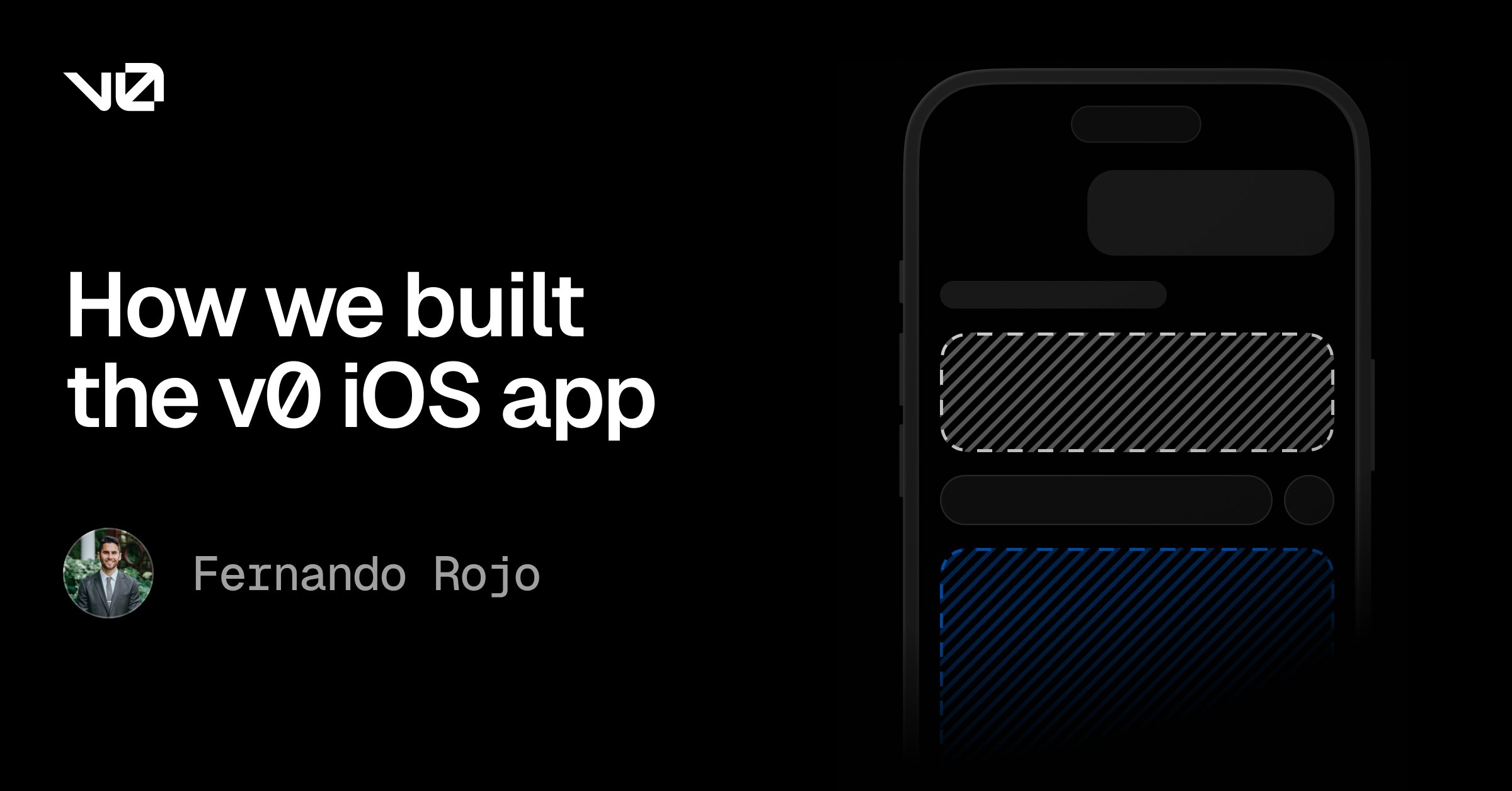PierreCaporossi's tweet card. The v0 engineering team breaks down the challenges and decisions behind building the v0 app for iOS.