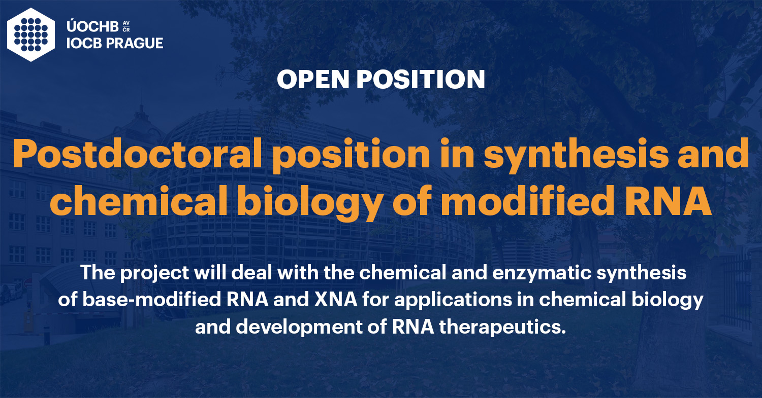 IOCBPrague's tweet card. A fully-funded postdoctoral position in the Research Group Bioorganic and Medicinal Chemistry of Nucleic Acids (headed by Prof. Michal Hocek) for an initial period of one year (with possibility to…