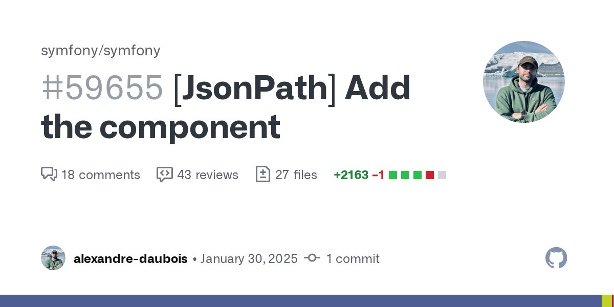 alexdaubois's tweet card. Q A Branch? 7.3 Bug fix? no New feature? yes Deprecations? no Issues Fix #57280 License MIT JsonPath component Today I'm presenting the JsonPath component. Thanks to this c...