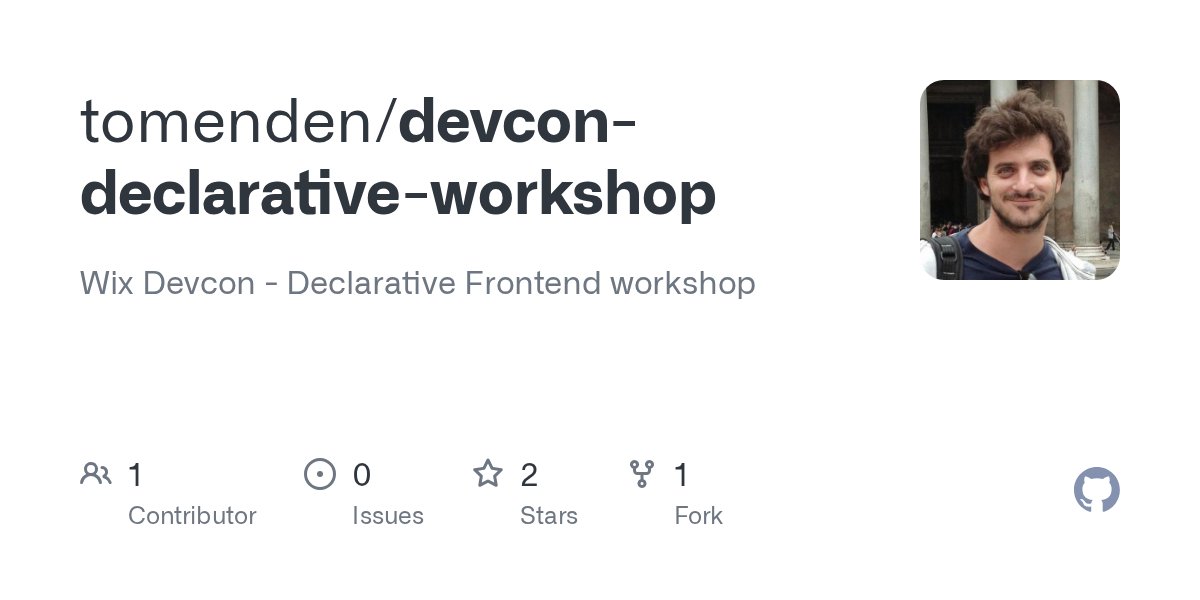 tom_enden's tweet card. Wix Devcon - Declarative Frontend workshop. Contribute to tomenden/devcon-declarative-workshop development by creating an account on GitHub.
