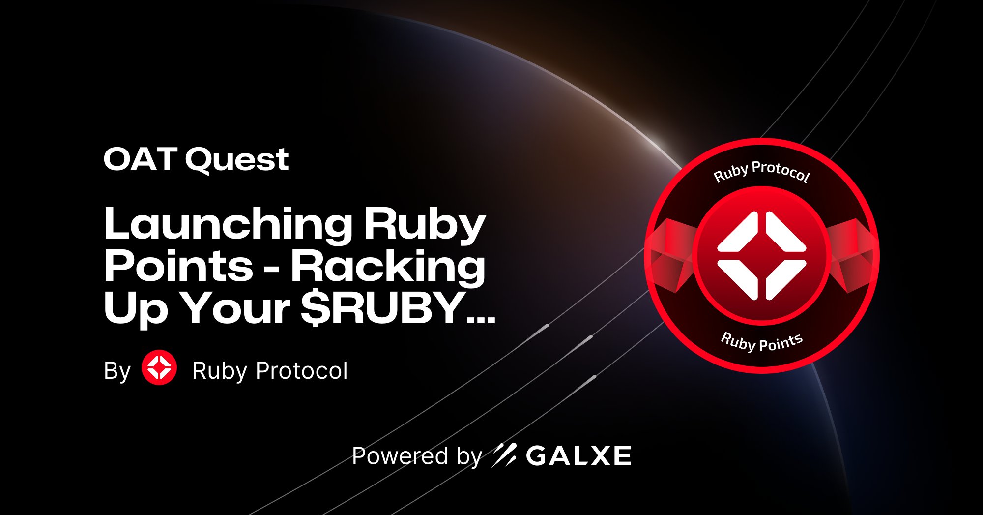RubyLabs_xyz's tweet card. Join Launching Ruby Points - Racking Up Your $RUBY Rewards by Ruby Protocol on Galxe. Collect NFT and OAT badges to enhance your web3 presence and reputation.