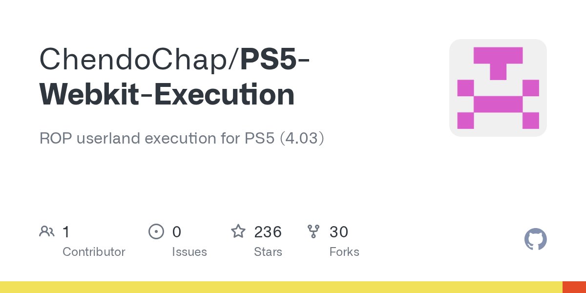Znullptr's tweet card. ROP userland execution for PS5 (4.03). Contribute to ChendoChap/PS5-Webkit-Execution development by creating an account on GitHub.