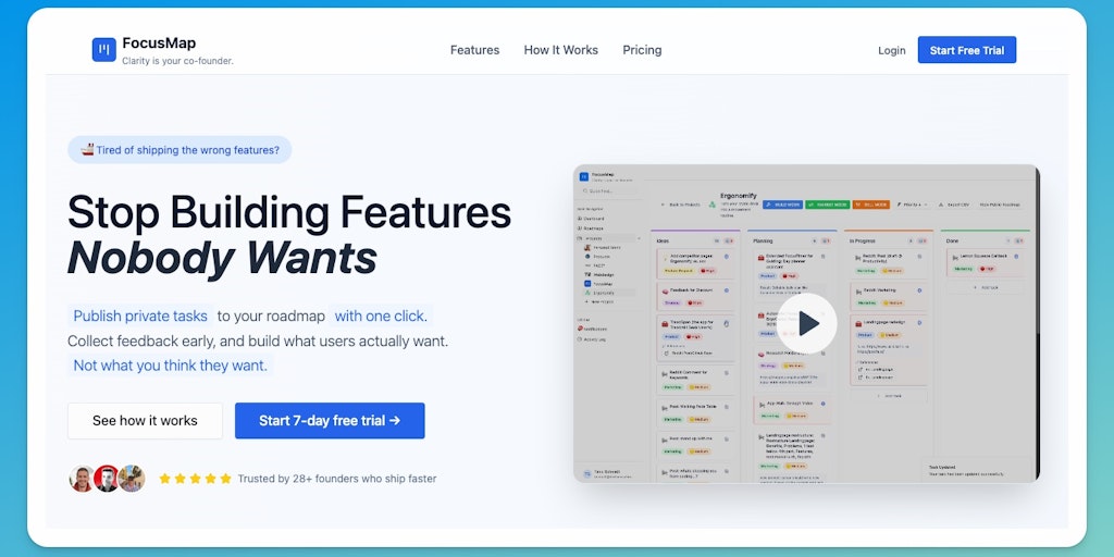 TimoBuilds_'s tweet card. Solo founders juggle every role and often get stuck in a builder loop where building never stops and marketing or selling gets ignored. Many quit before they ever launch. FocusMap brings clarity by...