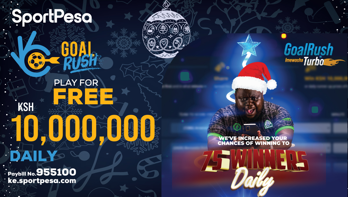 anonymousweb61's tweet card. Krisi iko hapa SportPesa, 75 winners wanapata prizes zao Daily courtesy of #SportPesaGoalRush. Kuna 10 mita up for grabs, PREDICT the 3 Games for FREE, Lipwa instantly!