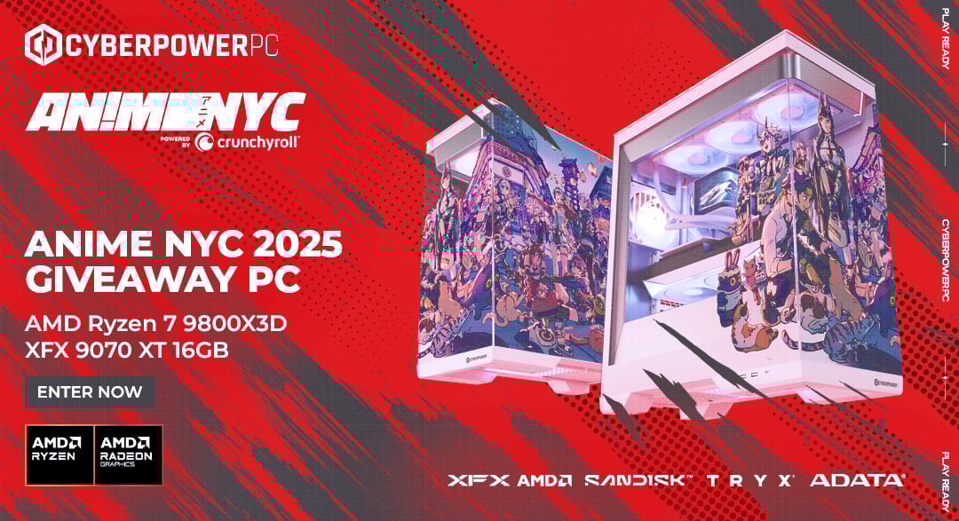 cosplaykrispy's tweet card. ENTER TO WIN THIS GAMING PC: AMD Ryzen 7 9800X3D XFX Mercury AMD Radeon RX 9070 XT 16GB ASUS X870 Max Gaming WiFi 7 MB 1TB WD Black SN8100 PCIe Gen5 SSD 32GB ADATA 6000Mhz DDR5 Memory 1000W 80+ Gold...