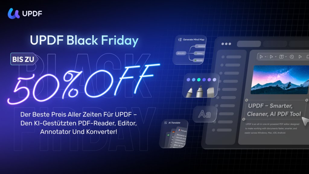 updf_deutsch's tweet card. Verpassen Sie nicht 50% OFF auf UPDF – den KI-basierten PDF-Editor, Konverter, Anmerkungs- und Lese-Tool für alle Geräte. Das Black-Friday-Angebot endet bald!
