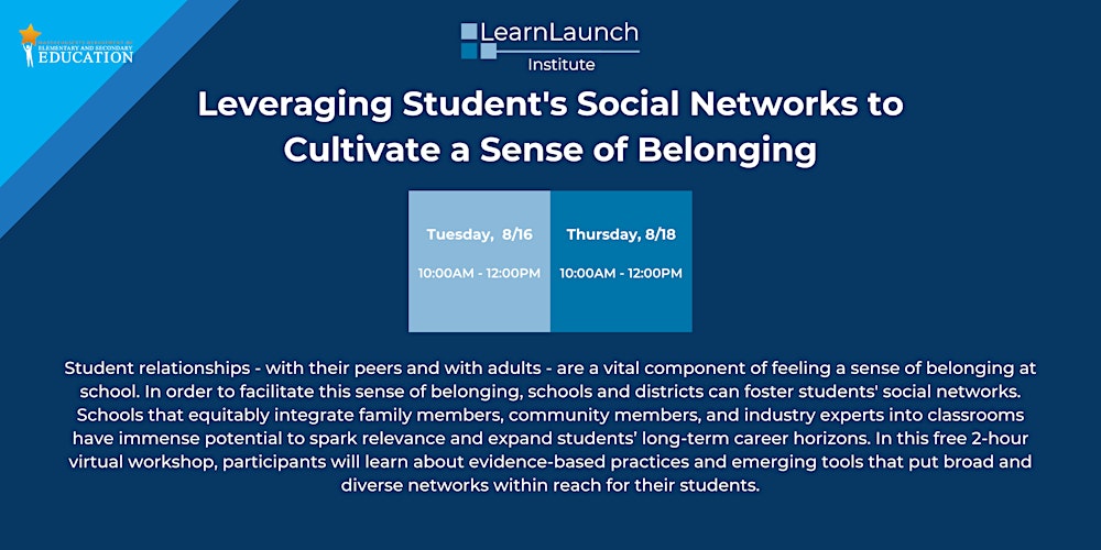 LearnLaunchBBEL's tweet card. Student relationships - with their peers and with adults - are a vital component of feeling a sense of belonging at school.