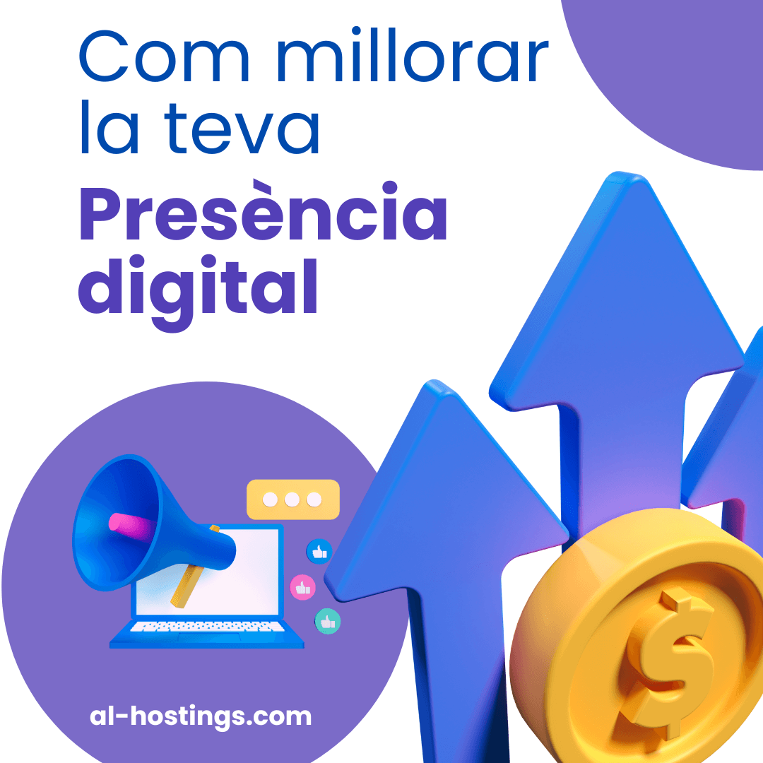 alhostings's tweet card. Com millorar la presència digital de la teva web? Optimització web, investigació de paraules clau i creació de contingut rellevant.