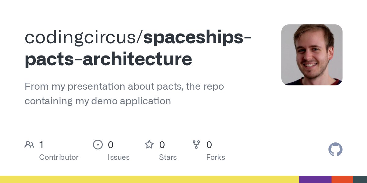 codingcircus's tweet card. From my presentation about pacts, the repo containing my demo application - codingcircus/spaceships-pacts-architecture
