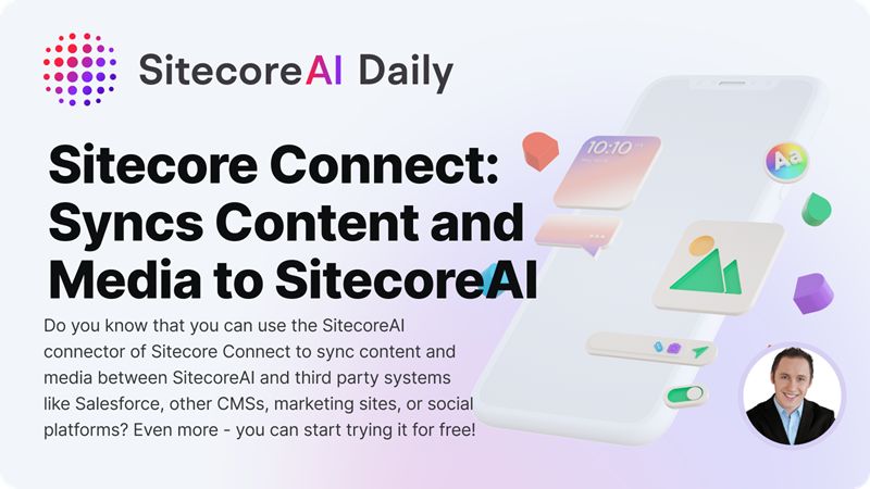SitecoreMartin's tweet card. Use the #SitecoreAI connector in #SitecoreConnect to sync content and media between SitecoreAI and third-party systems like #Salesforce, other CMS, marketing sites, or social platforms. Typical jobs...