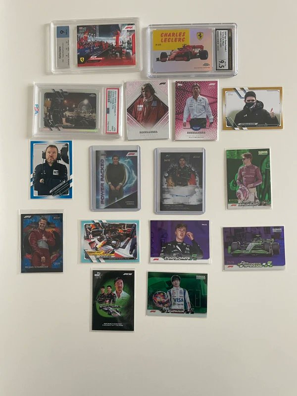 Bendis_PT's tweet card. Topps F1 - 16 cards with 3 graded cards & 1 autograph - Excelente coleção de 16 cartas, 13 cartas paralelas e 3 cartas graduadas, todas com mais de 9 e 9,5. Uma da paralelas tem um autografo onde só...