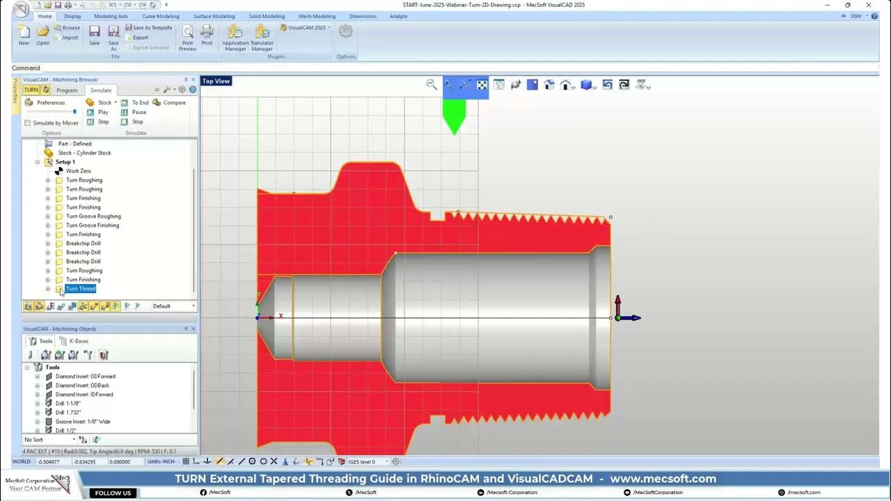 MecSoft's tweet card. TURN External Tapered Threading in RhinoCAM-TURN and VisualCADCAM-TURN
