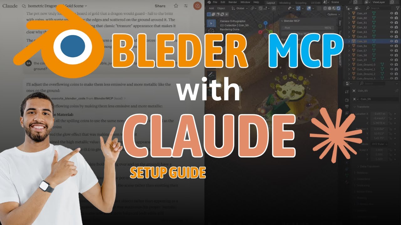 CodeB63309's tweet card. Create blender 3d scenes with Claude AI | Blender MCP Setup Instruc...