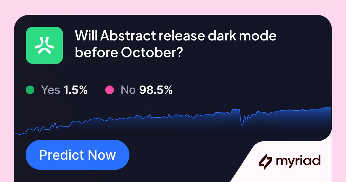 Pumpy_____'s tweet card. Trade "Will Abstract release dark mode before October?" on Myriad