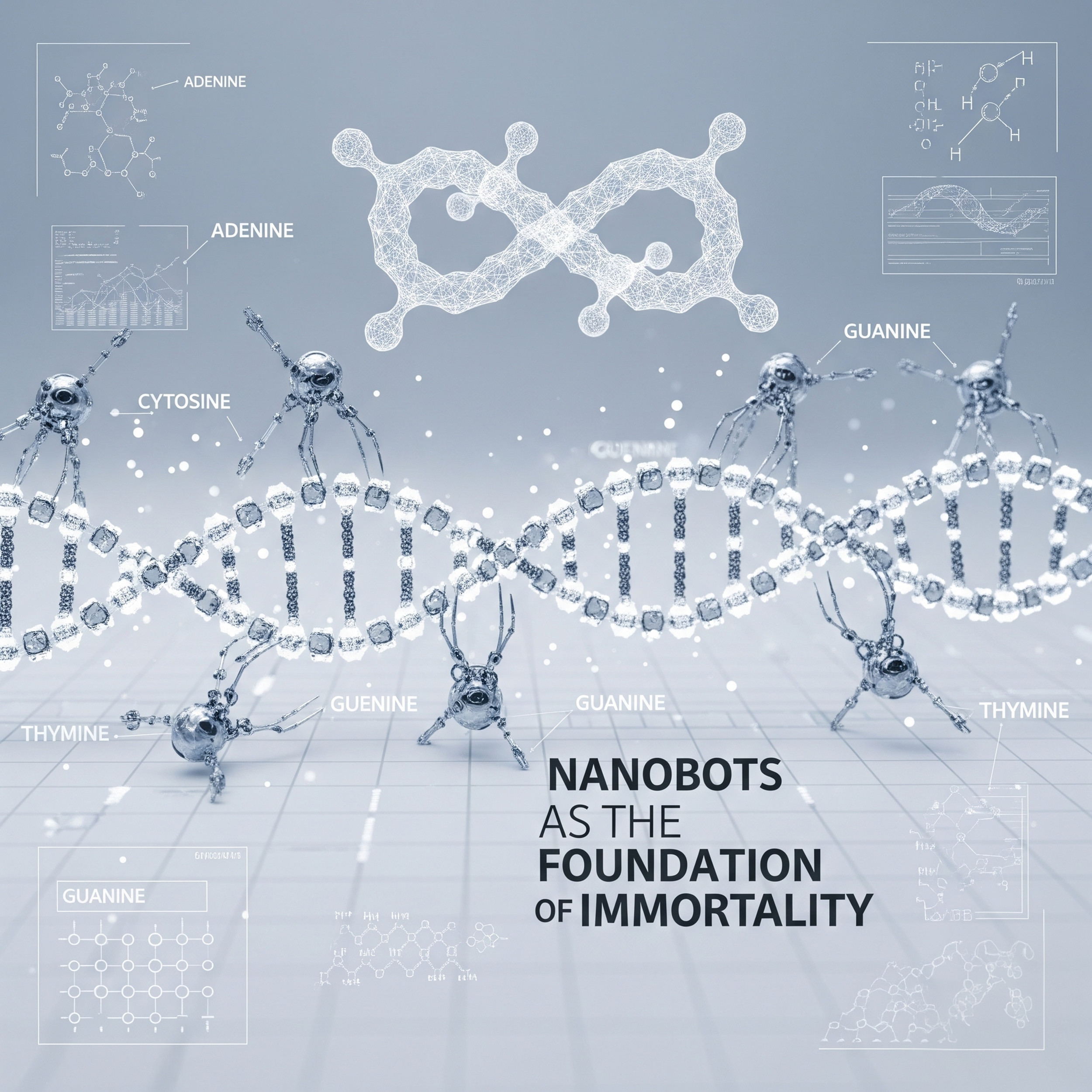 WW3Precognition's tweet card. Nanotechnologie, synthetische Biologie und Genbearbeitung revolutionieren die Langlebigkeit, indem sie den Körper unsterblich machen. Nanoroboter reparieren Zellen in Echtzeit, synthetische Zellen...