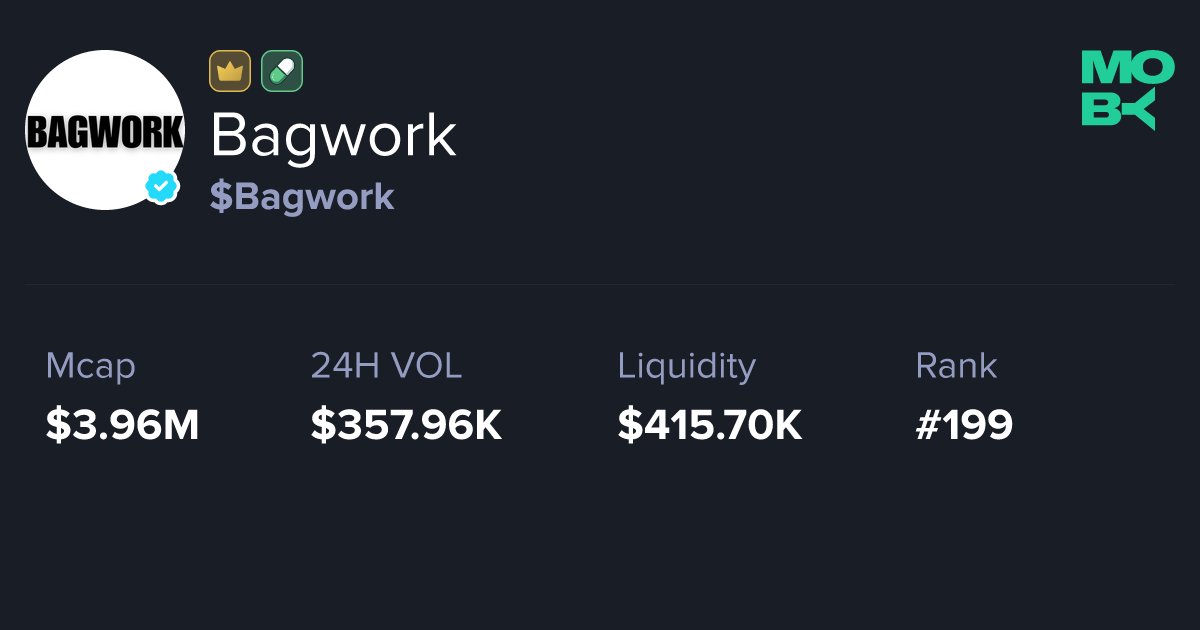 whalewatchalert's tweet card. Track Bagwork the second it moves: live prices, lightning-fast charts, deep whale metrics, and instant swaps—all in one sleek dashboard.