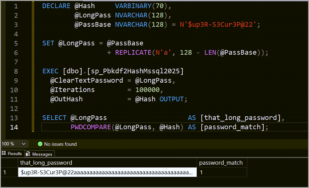 VladDBA's tweet card. In this post I talk some more about SQL Server 2025's new PBKDF2 and demo a method to replicate it using T-SQL