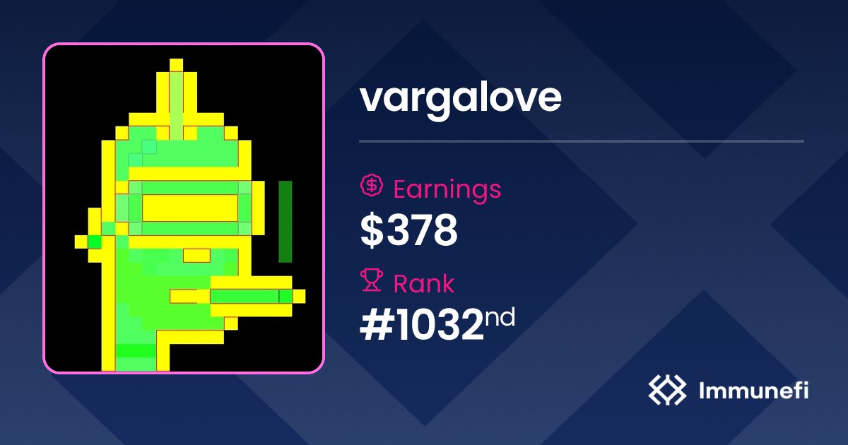 CoolestApes's tweet card. Profile of vargalove on Immunefi