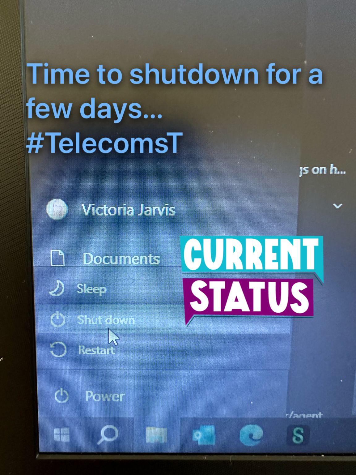 TelecomsT's tweet card. Urgent training requests via text until next week please. It’s time to shutdown & enjoy the sun ☀️ #telecomst #training #requests
