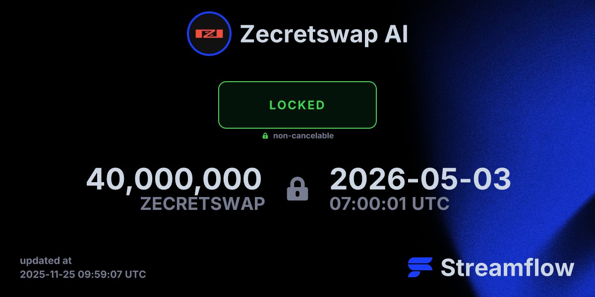 zecretswap_ai's tweet card. Streamflow is the leading multi-chain asset streaming protocol specializing in token vesting and treasury management solutions.
