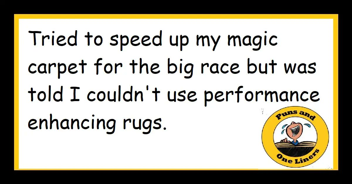 punsandoneliner's tweet card. 90s band The Verve told me they wanted to carpet their whole room. Apprently the rugs don't work. Rug Jokes...