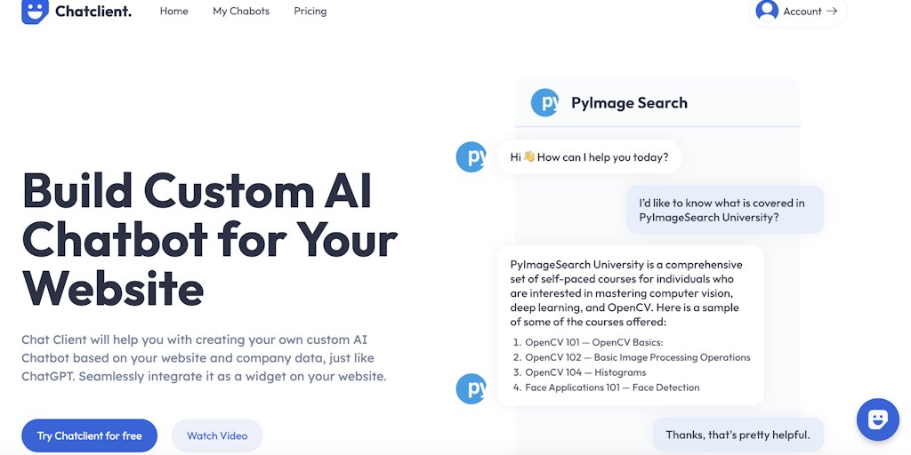 vikaskookna's tweet card. Chat Client will help you with creating your own custom AI Chatbot based on your website and documents, just like ChatGPT. Seamlessly integrate it as a widget or iframe on your website.