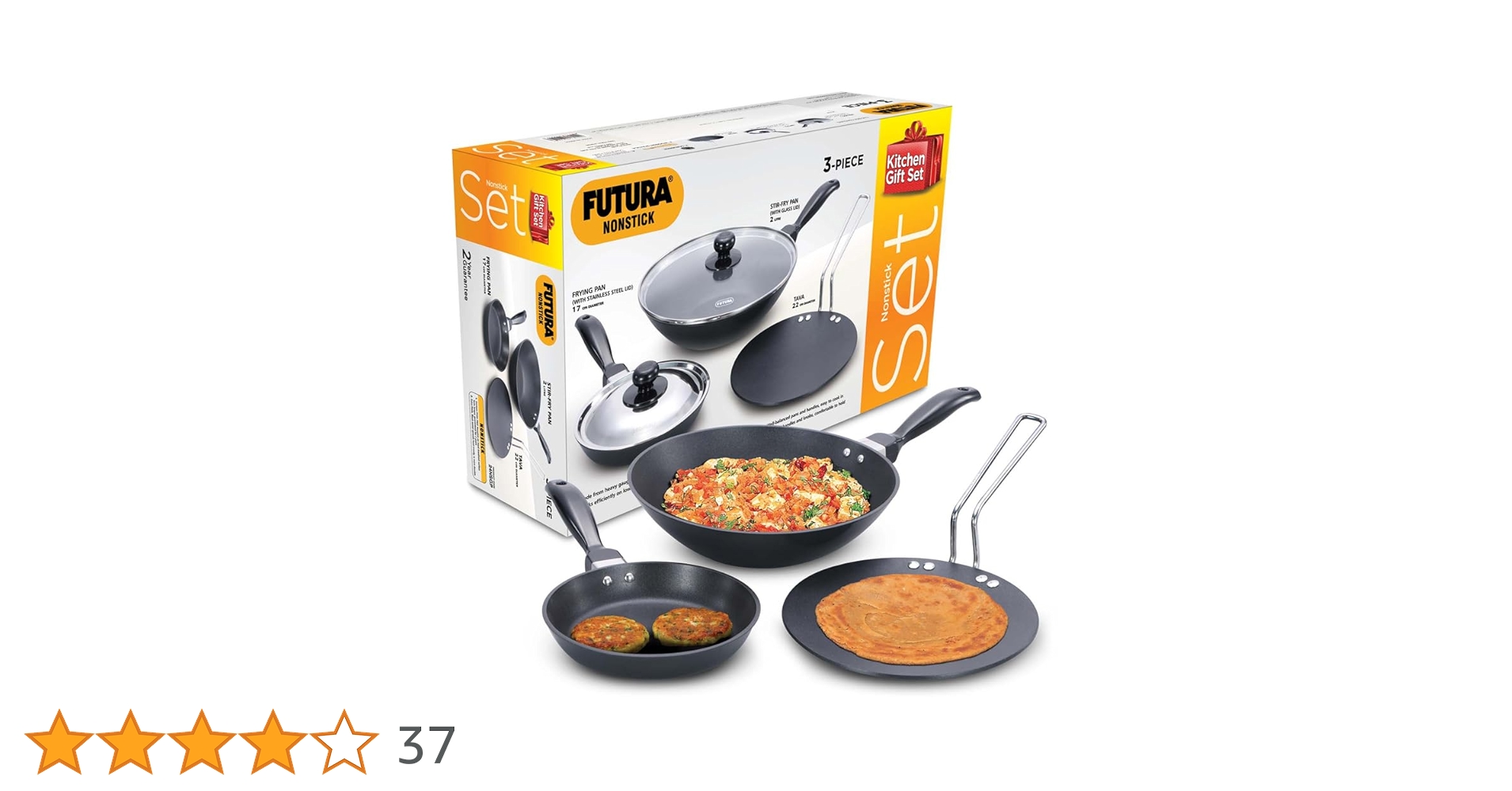 Shopflix9's tweet card. The Hawkins Futura Nonstick Kitchen Gift Pack is a premium cookware set that includes a 2 L Stir-Fry Pan with Glass Lid, a 17 cm Frying Pan with Stainless Steel Lid, and a 22 cm Tava, designed to...