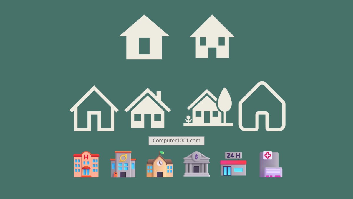 Computer1001's tweet card. Tutorial ini berisi 7 cara membuat simbol rumah di Word, Excel, PowerPoint; termasuk simbol bangunan perkantoran, rumah sakit, toko, dan lain-lain. Panduan ini