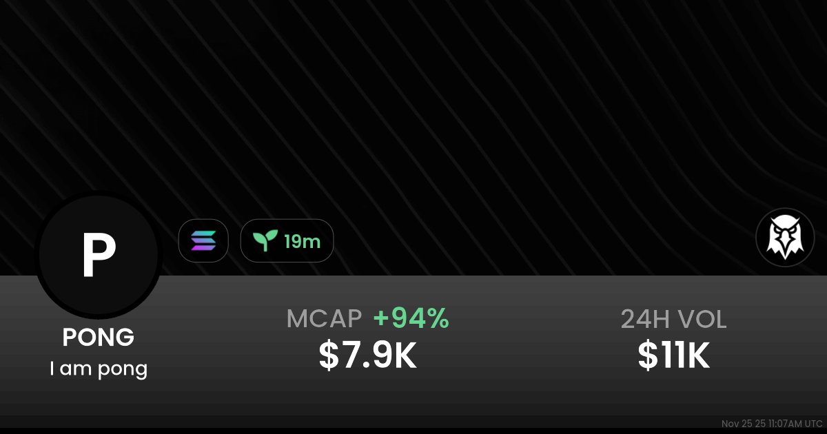 pongdeveloper's tweet card. $0.000007947 I am pong (PONG) realtime price charts, trading history and info - PONG / SOL on Solana / Pump.fun