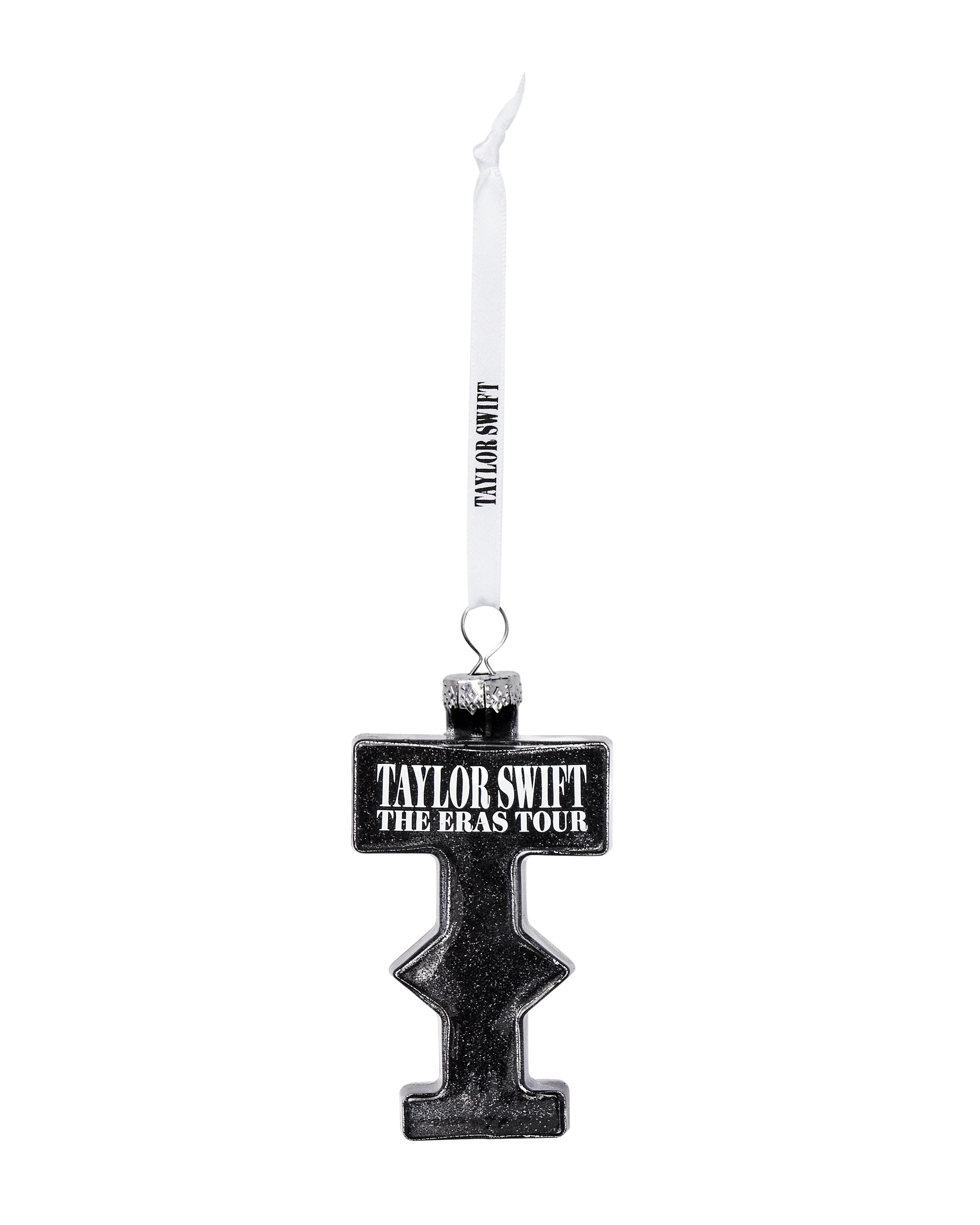 swiftpitch_uk's tweet card. Ships within 10 daysGlass black sparkle stage ornament featuring "Taylor Swift The Eras Tour" logo printed on front and "Taylor Swift" logo printed on white ribbon.Glass3.25"Limit 4 per order.This is...