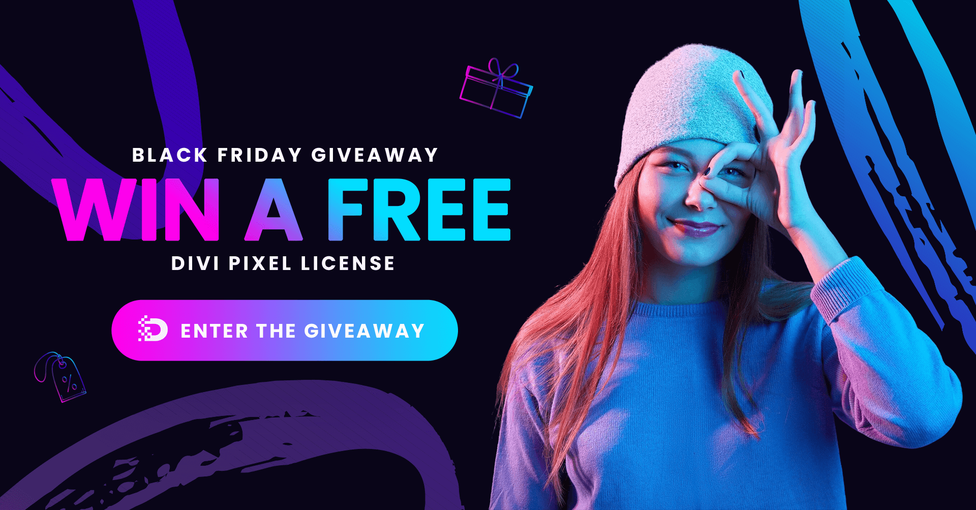 Bhavesh_Tech's tweet card. The Divi Pixel Black Friday Sale is live! Enter our giveaway for a chance to win one of 100 FREE licenses while enjoying our biggest discounts of the year. Don’t miss out!