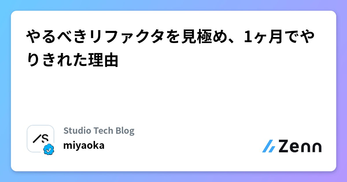 topickapp_com's tweet card. やるべきリファクタを見極め、1ヶ月でやりきれた理由
