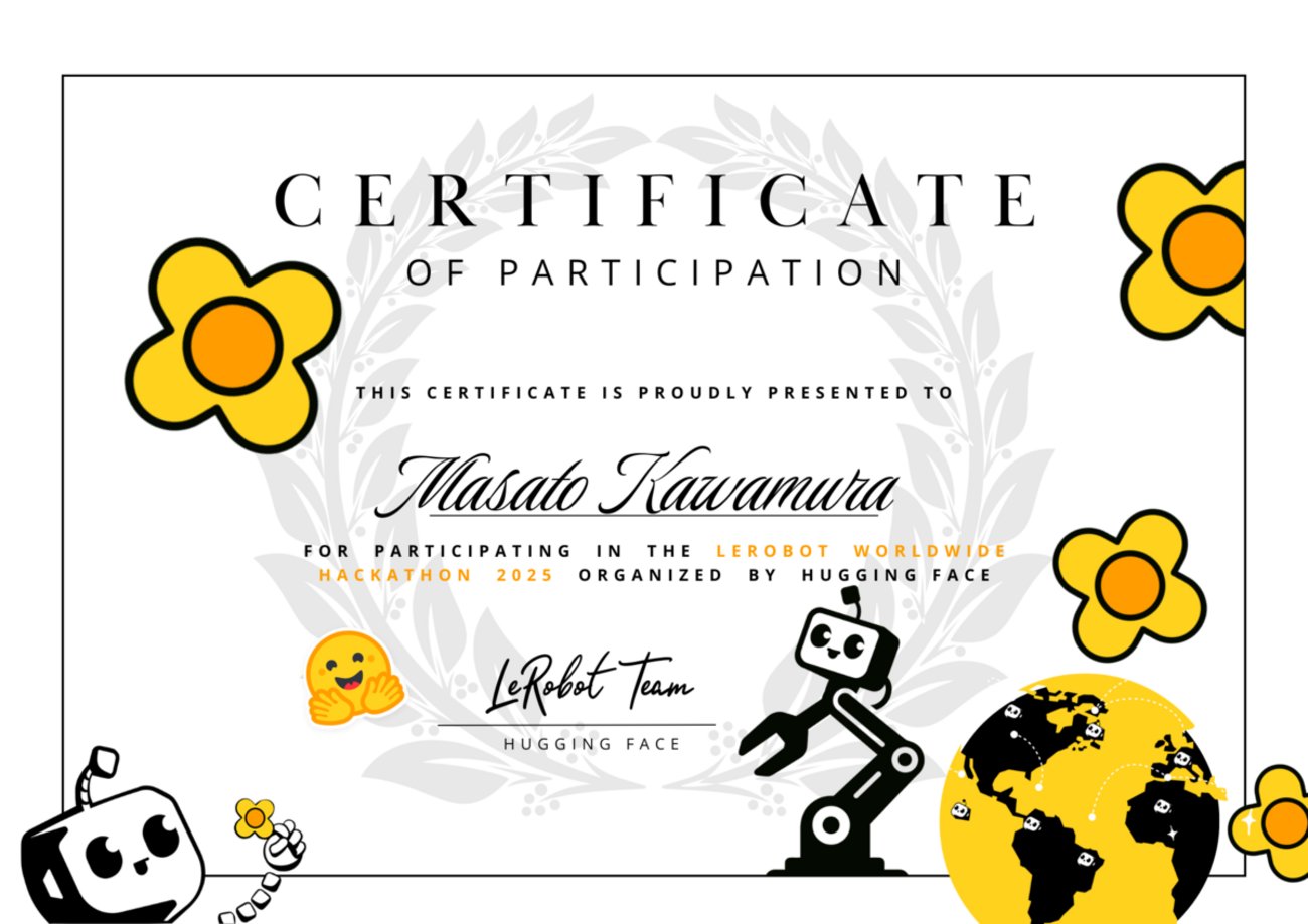 masato_ka's tweet card. #LeRobotWorldwideHackathonの参加記録です。このハッカソンの素晴らしさやオープンコミュニティによるロボット開発の意義について記載しています。