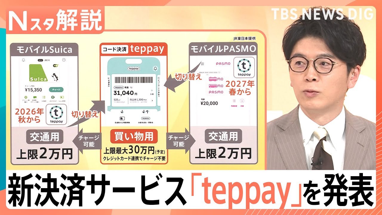 ReJapanProject's tweet card. 【新決済サービス「teppay」】鉄道中心の“経済圏”へ…SuicaとPASMOが共同参入　上限は30万円に【Nスタ解説】｜TBS N...